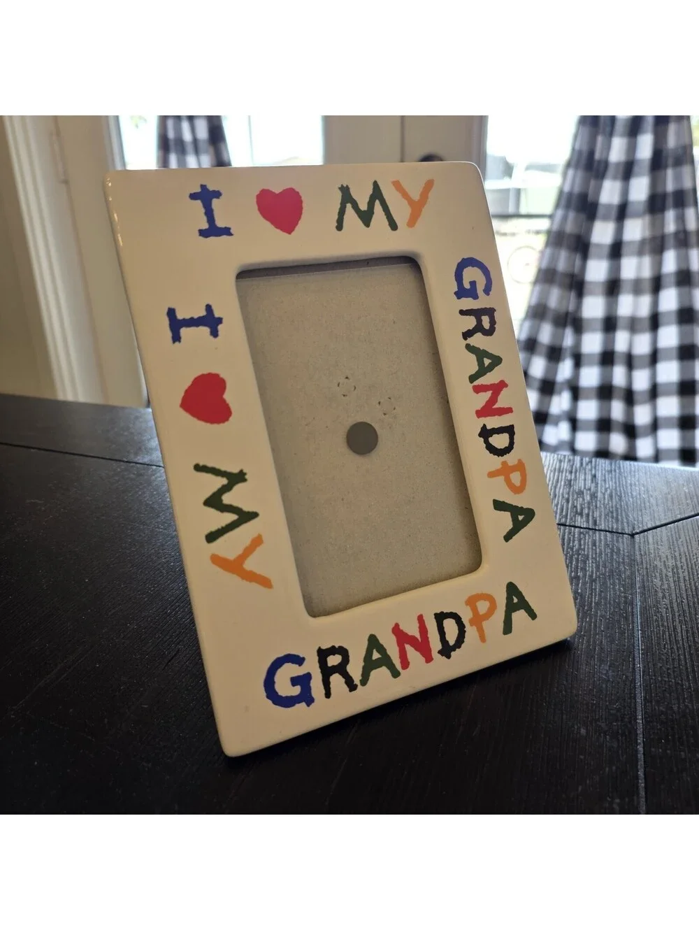 Vintage I Love My Grandpa Ceramic Photo Picture Frame Heart Crayon 4x6 White EUC